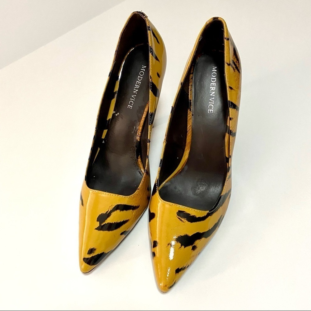 Modern Vice Pointed Toe Heel Leather Shoes 10M Summer Animal Print Mob Wife - Picture 4 of 14